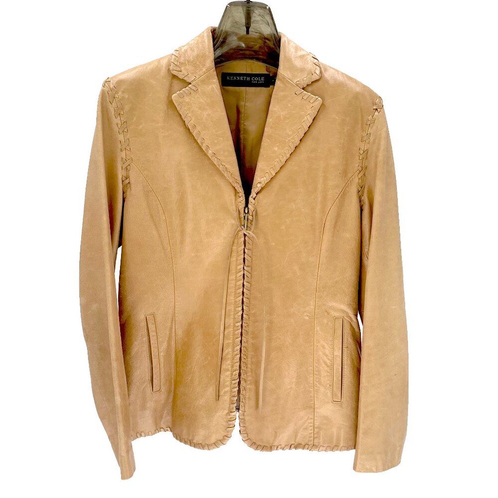 Y2K leather jacket with whipstitch detail Kenneth Cole Large